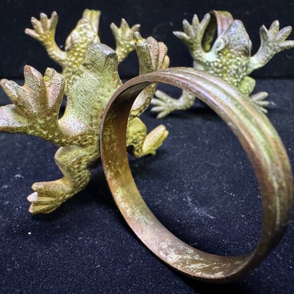 4 Vintage Rustic Country Cabin Cast Metal Green Frog Napkin Ring Holders -D1469 - Picture 8 of 9